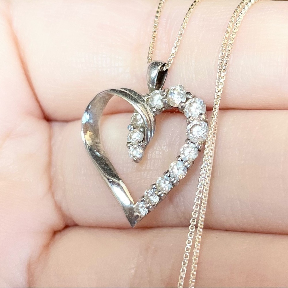 10K white cubic zirconia cz open heart half eternity paved white gold pendant‍ - Picture 2 of 9